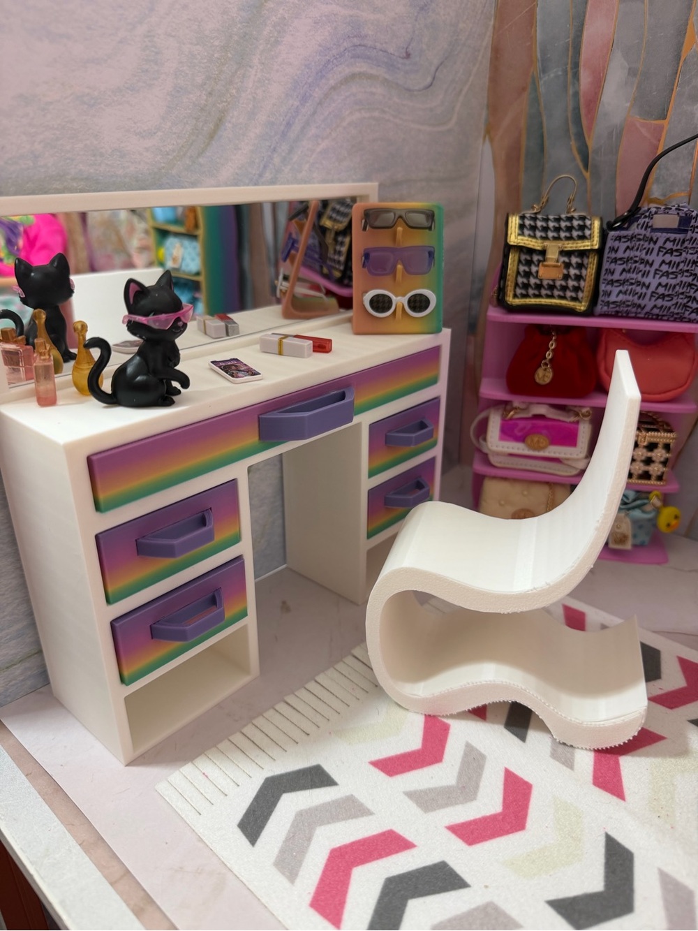 Barbie Vanity Makeup Table with Mirror and Chair | 11.5 Inch Doll Furniture